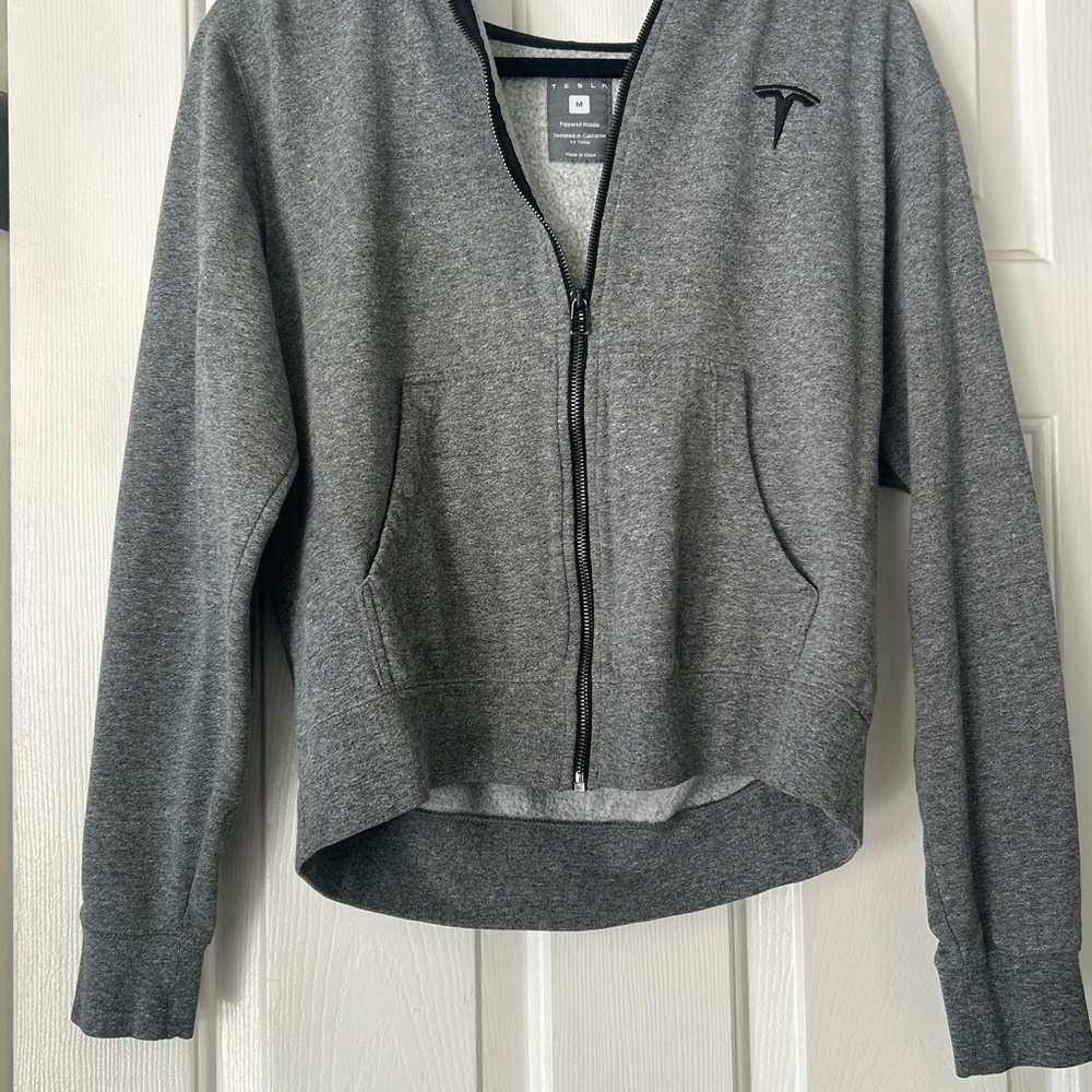 Tesla Gray Zip-Up Hoodie